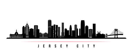 Jersey City skyline horizontal banner. Black and white silhouette of Jersey City, New Jersey. Vector template for your design.のイラスト素材