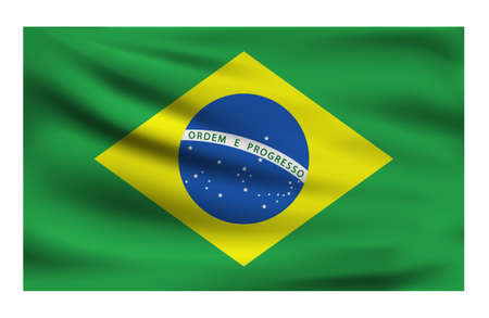 Realistic National flag of Brazil. Current state flag made of fabric. Vector illustration of lying wavy cloth in national colors of Brazil.のイラスト素材