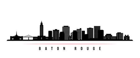 Baton Rouge skyline horizontal banner. Black and white silhouette of Baton Rouge, Louisiana. Vector template for your design.のイラスト素材