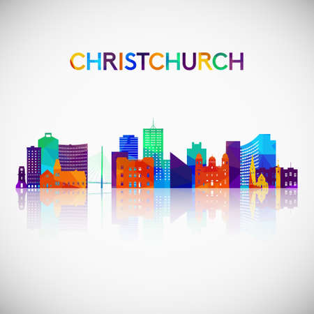Christchurch skyline silhouette in colorful geometric style. Symbol for your design. Vector illustration.のイラスト素材