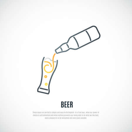 Beer emblem. Simple template with Beer Bottle and glass isolated on white background. Vector illustration.のイラスト素材