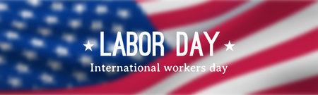Labor Day horizontal banner. Festive banner with USA flag and inscription: Labor Day, International Workers Day. Template for sale, discount, advertisement, web header.のイラスト素材