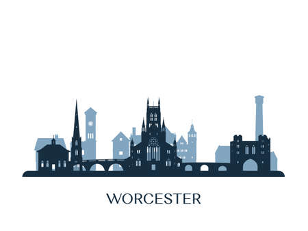 Worcester skyline, monochrome silhouette. Vector illustration.のイラスト素材