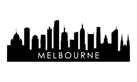 Melbourne skyline silhouette. Black Melbourne city design isolated on white background.のイラスト素材