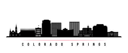 Colorado Springs skyline horizontal banner. Black and white silhouette of Colorado Springs, Colorado. Vector template for your design.のイラスト素材