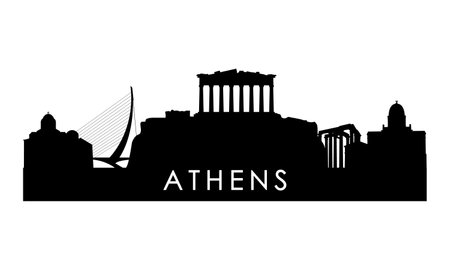 Athens skyline silhouette. Black Athens city design isolated on white background.のイラスト素材