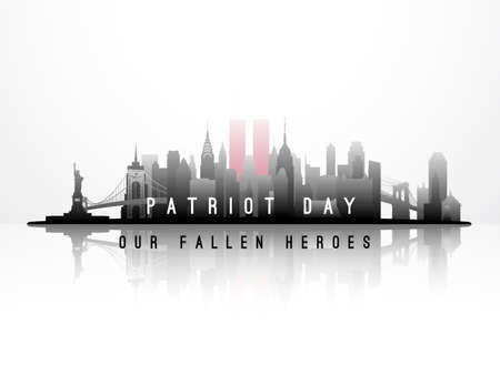 New York City skyline September 11, 2001. American Patriot Day anniversary banner. Our fallen heroes. Stock vector illustration.のイラスト素材