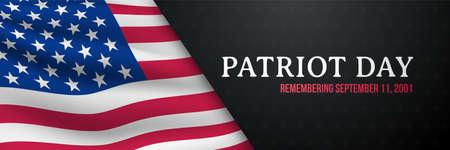 Patriot day horizontal banner. 911 day of remembrance of heroes. United states flag. Remembering September 11, 2001. Patriotic american elements, web header, card, banner and background.のイラスト素材