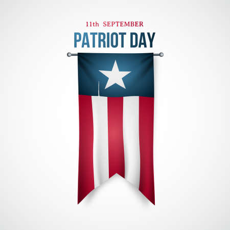 September 11, 2001, Patriot Day. Banner with realistic flag hanging vertically. Vector design template for Patriot Day.のイラスト素材