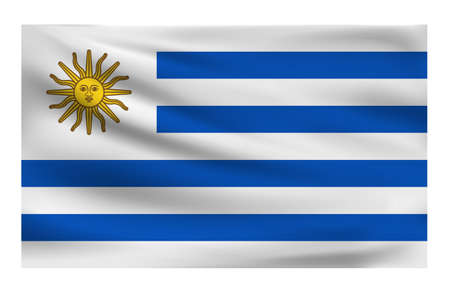 Realistic National flag of Uruguay. Current state flag made of fabric. Vector illustration of lying wavy cloth in national colors of Uruguay.のイラスト素材