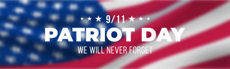 Blurry American flag illustration. Concept horizontal banner for USA Patriot Day. Vector illustration.のイラスト素材