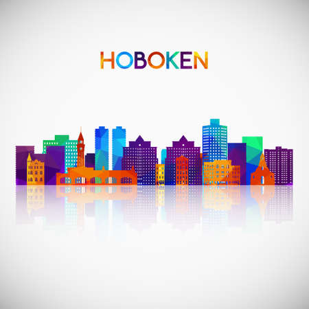 Hoboken skyline silhouette in colorful geometric style. Symbol for your design. Vector illustration.のイラスト素材