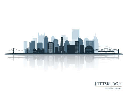 Pittsburgh skyline silhouette with reflection. Landscape Pittsburgh, Pennsylvania. Vector illustration.のイラスト素材