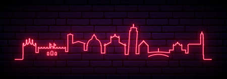 Red neon skyline of Pisa. Bright Pisa City long banner. Vector illustration.のイラスト素材