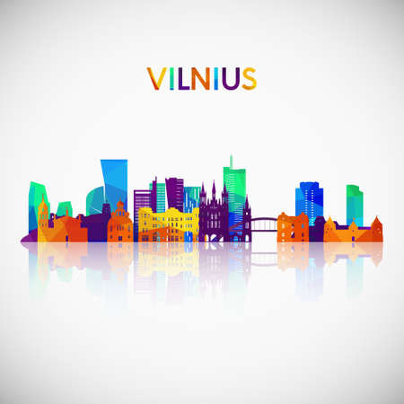 Vilnius skyline silhouette in colorful geometric style. Symbol for your design. Vector illustration.のイラスト素材
