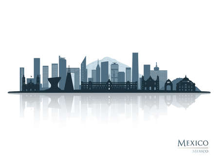 Mexico skyline silhouette with reflection. Landscape Mexico. Vector illustration.のイラスト素材