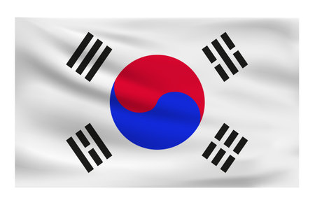 Realistic National flag of South Korea. Current state flag made of fabric. Vector illustration of lying wavy cloth in national colors of South Korea.のイラスト素材