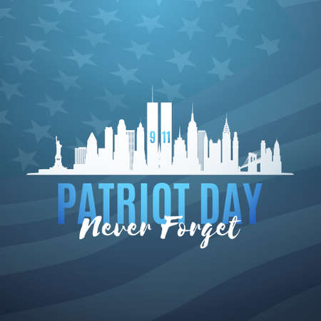 New York skyline silhouette with Twin Towers and text Never Forget. American Patriot Day banner. September 9/11. Vector illustration.のイラスト素材