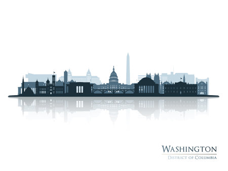 Washington skyline silhouette with reflection. Landscape Washington DC. Vector illustration.のイラスト素材