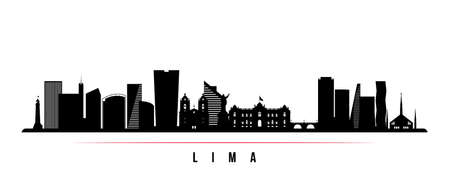 Lima skyline horizontal banner. Black and white silhouette of Lima, Peru. Vector template for your design.のイラスト素材