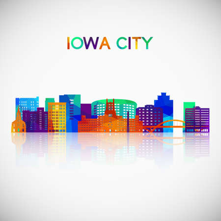 Iowa City skyline silhouette in colorful geometric style. Symbol for your design. Vector illustration.のイラスト素材