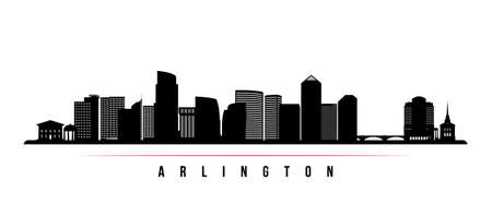 Arlington skyline horizontal banner. Black and white silhouette of Arlington, Virginia. Vector template for your design.のイラスト素材