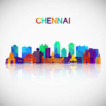 Chennai skyline silhouette in colorful geometric style. Symbol for your design. Vector illustration.のイラスト素材