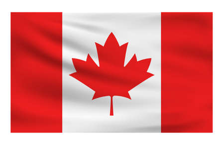 Realistic National flag of Canada. Current state flag made of fabric. Vector illustration of lying wavy cloth in national colors of Canada.のイラスト素材