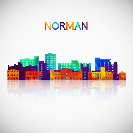 Norman skyline silhouette in colorful geometric style. Symbol for your design. Vector illustration.のイラスト素材