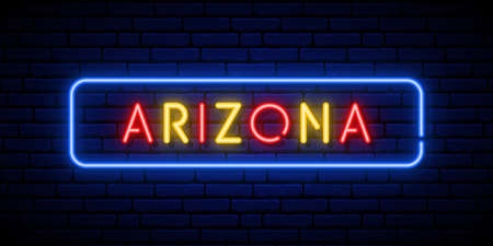 Arizona neon signboard. Glowing banner. Stock vector illustration.のイラスト素材