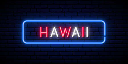 Hawaii neon signboard. Glowing banner. Stock vector illustration.のイラスト素材