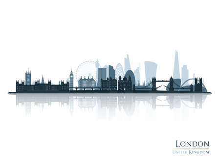 London skyline silhouette with reflection. Landscape London, UK. Vector illustration.のイラスト素材