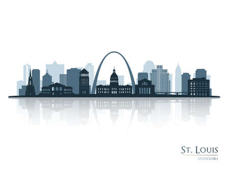 St. Louis skyline silhouette with reflection. Landscape St. Louis, Missouri. Vector illustration.のイラスト素材