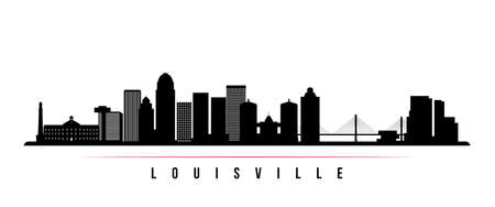 Louisville skyline horizontal banner. Black and white silhouette of Louisville, Kentucky. Vector template for your design.のイラスト素材