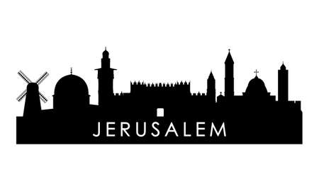 Jerusalem skyline silhouette. Black Jerusalem city design isolated on white background.のイラスト素材