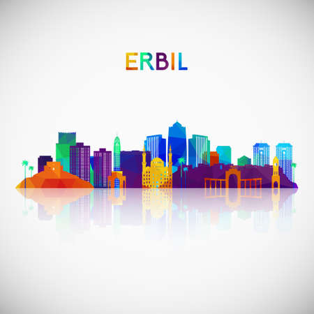 Erbil skyline silhouette in colorful geometric style. Symbol for your design. Vector illustration.のイラスト素材