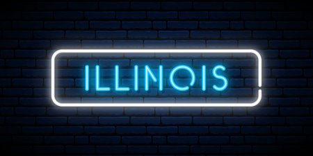 Illinois neon signboard. Glowing banner. Stock vector illustration.のイラスト素材