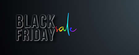 Black Friday discount banner with space for text. Horizontal banner with rainbow Sale inscription. Vector design for flyer, poster, header website.のイラスト素材
