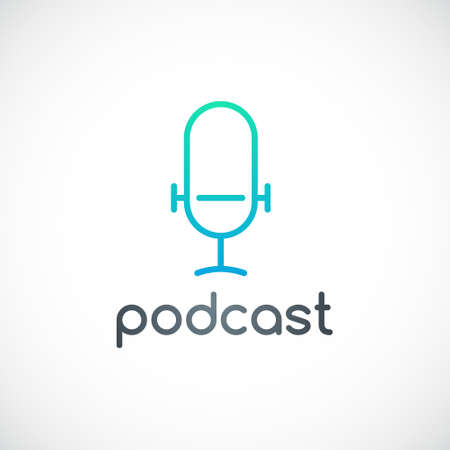 Podcast emblem. Studio table microphone icon. Vector concept design for radio or podcast show.のイラスト素材