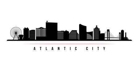 Atlantic city skyline horizontal banner. Black and white silhouette of Atlantic city, New Jersey. Vector template for your design.のイラスト素材