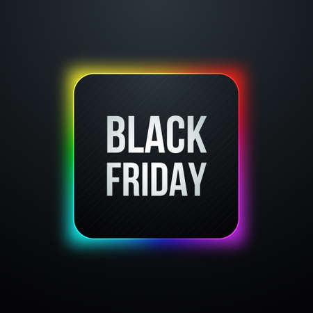 Black Friday square icon with rainbow glow. Sale vector banner. Design for your shop, discount banner, web, social network.のイラスト素材