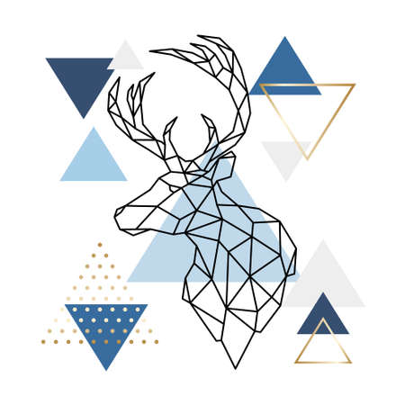 Scandinavian deer on an abstract background. Geometric Deer silhouette. Polygonal Reindeer head and horns. Scandi style.のイラスト素材