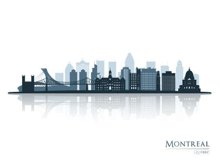 Montreal skyline silhouette with reflection. Landscape Montreal, Quebec. Vector illustration.のイラスト素材