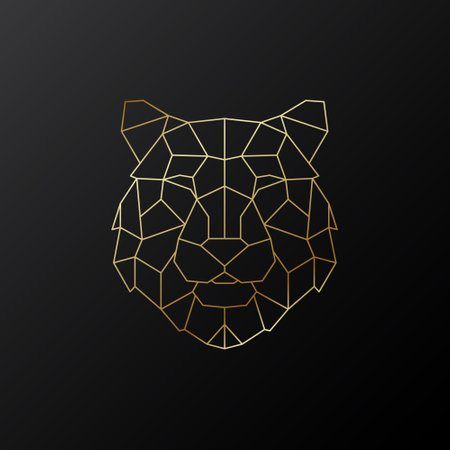 Gold geometric tiger head. Wild Tiger polygonal emblem. Trendy line design. Stock vector illustration.のイラスト素材