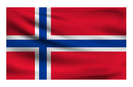 Realistic National flag of Norway. Current state flag made of fabric. Vector illustration of lying wavy cloth in national colors of Norway.のイラスト素材