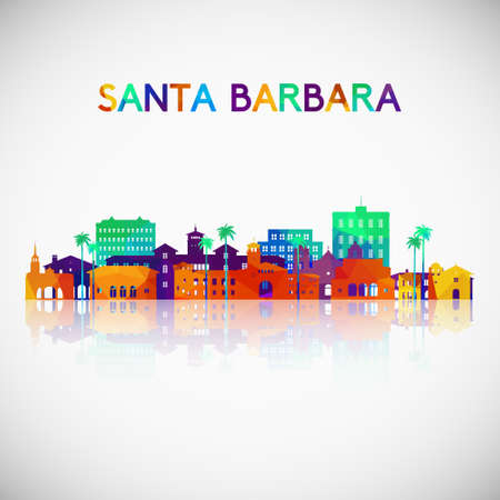 Santa Barbara skyline silhouette in colorful geometric style. Symbol for your design. Vector illustration.のイラスト素材