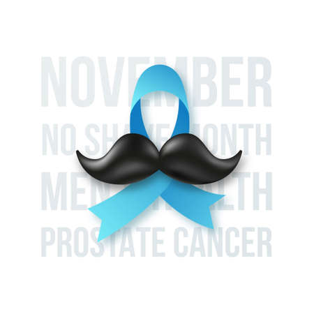 November Prostate cancer awareness. Blue ribbon with black mustache and lettering: November no shave month, menth health prostate cancer.のイラスト素材
