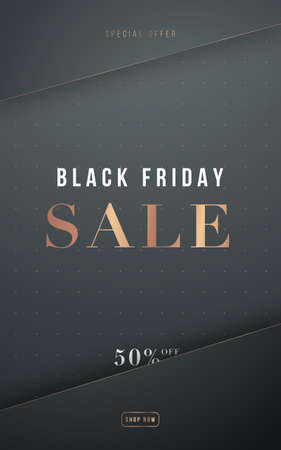 Black friday luxury sale banner. Gray background with papercut layers and golden inscription Sale. Vector design for advertising, banners, leaflets and flyers.のイラスト素材