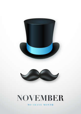 November No shave month poster. Gentleman in realistic retro hat and black mustache. Stock vector illustration.のイラスト素材
