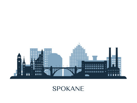 Spokane, WA skyline, monochrome silhouette. Vector illustration.のイラスト素材